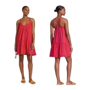 NEW Universal Thread Red Purple Gauzy Cotton Mini Dress Straps Cotton Size XL